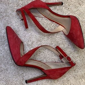 Jessica Simpson red suede heels